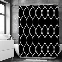 Juodos ir baltos geometrinio rašto dušo užuolaidos, vandeniui atsparus audinys, vonios užuolaida su kabliukais, 180x180cm, tualeto/vonios ekranas W90xH180cm