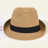 Men's Summer Visor Straw Hat Couple Straw Jazz Hat Korean Version Hat Women's Sun Beach Hat Parent-child Model M（56-58cm） chaki