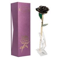 24K Golded Rose Flower Black Protein Resin with Base Gift for Valentine s Day Birthday pink