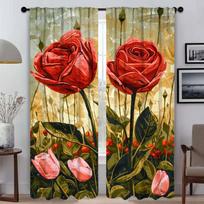 Blackout Curtain for Room 2 Panel Roses and Pink Tulips Partition Anti-mosquito Curtains 2 Pieces Halloween Decoration Shades W50xH70cmx2pcs-CL
