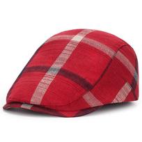 Vintage Plaid Beret Cap - Classic British Style, Sun-Protective & Packable, Polyester Blend, Hand Washable - Ideal for Spring & Autumn Fashion Adjustable raudona