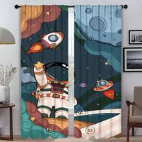 Curtains for Living Room Curtain for Room 2 Panel Carton Astronaut Shades Blinds Halloween Decoration Home Interior Curtains W50xH70cmx2pcs-CL