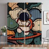 Astronaut Printing Blackout Curtain for Room 2 Panel Halloween Decoration Elegant Room Curtains Shades Partition Living Kitchen W50xH70cmx2pcs-CL