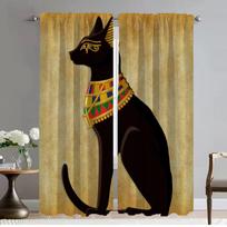 Modern Living Room Curtains 2 Pieces Art Mural Cat Tulle for Bedroom Shades Window Curtain Halloween Decoration Partition Camera W50xH70cmx2pcs-CL