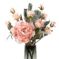 Fake Bouquet with Stems Valentines Artificial Peonies Roses Realistic Silk Floral Arrangements for Home Indoor Coffee Centerpiece Table Decor Wedding rožinė