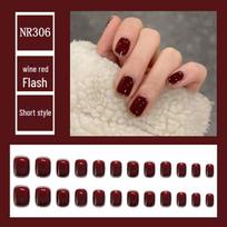 Wine Red Glitter Nail Art Stickers: Detachable Short Wear Nail Decals Glitter (Glue Type) bordinė