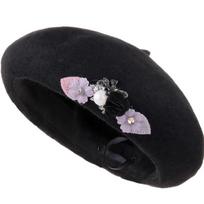 Retro Flower Beret Women's Elegant Wool Blend Artist Painter Hat Autumn Winter Beret Adjustable All Match Top Hat Onesize juoda