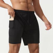 Men's Summer Double-layer Anti-exposure Running Training Sports Shorts Quick-dry Basketball Short Pants with Pockets S juoda