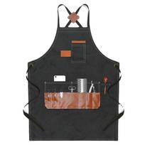 Barber Apron Multi Pocket Waterproof Black Chef Aprons for Art Students Carpenters Milk Tea Shops