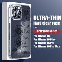 For iPhone 16 Plus 15 14 Pro 12 13 Pro Max 11 Shockproof Flower Pattern Hard Pc Transparent Slim Lens Protection Phone Case Cover iPhone 16