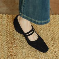 Krazing Pot suede Fashion Spring Autumn Wedges Heels Buckle Straps Women Square Toe Pumps 35 juoda