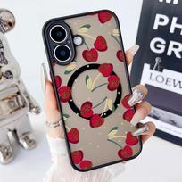 Vyšnių rašto magnetinis smūgiams atsparus telefono dėklas, skirtas iPhone 16 15 14 Plus 13 12 Pro Max 11 akriliniam kietam, skaidriam, vienspalviam, minkštais kraštais, su objektyvo apsauga iPhone 16 juoda