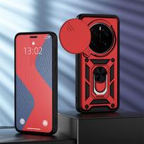 KEYSION Shockproof Armor Case for HONOR Magic 7 Pro 5G Slide Camera Protection Ring Stand Phone Cover for Huawei Magic 7 Pro 5G for Magic 7 Pro raudona