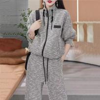 Women's Fashion Casual Loose Cardigan Wide-leg Pants Two-piece Set XXXL pilka
