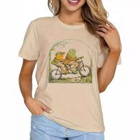 Frog toad printed casual loose round neck short-sleeved summer women's T-shirt L