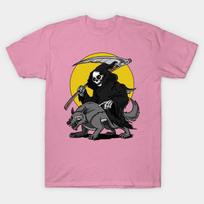 T Shirt Women Grim Reaper Death Skeleton Riding Wolf Halloween Harajuku Print Kawaii Tshirt Summer Short Sleeve Female T-Shirt Top Tee S rožinė