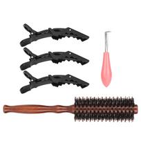 Wodden Round Brush Bristle Round Hair Brush Set Blow Drying Bristle Hair Brush Duckbill Clip Set