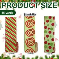 3pcs Vibrant Red Lime Green Christmas Wired Ribbon Polka Dot Swirl Fabric for Diy Crafts Tree Decorations Holiday Gift Wrapping 3rolls