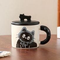 Cute Cat Ceramic Mug Practical Gift for Best Friend Home Drinking Water Cup Office Coffee Cup with Lid 359ml
