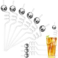 12 PCS Glitter Mirror Disco Ball Straws Disco Ball Straws Disco Party Decorations Plastic Straws 1970s Retro Disco Party Birthday Party Wedding Decor sidabras