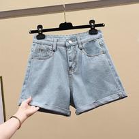 High-waisted Denim Shorts Women's High-waisted Roll-up Baggy Look Slim S šviesiai mėlyna spalva