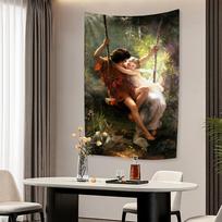 Vintage Oil Painting Tapestry Pierre Auguste Cot Classicism Art Home Decoration Wall Hanging Bedroom Backdrop Sofa Blanket 29x37in
