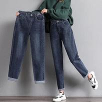 Women Elastic High Waist Baggy Harem Jeans Casual Vintage Stretch Denim Pants Korean Fashion Streetwear 33 juoda