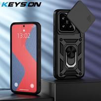 KEYSION Smūgiams atsparus šarvuotas dėklas Xiaomi 15 5G minkštas silikonas+PC slankiojantis kameros apsaugos žiedinis stovas telefono dangtelis Xiaomi 15 Pro for Xiaomi 15 juoda
