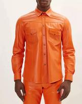 Casual Party Classic Stylish Men Shirt Orange Formal Handmade Leather Lambskin S oranžinė