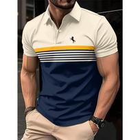 Fashion Men'S Casual Striped Polo Shirt, 100% Polyester Fabric, Regular Fit with Slight Stretch, Button Collar S