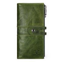 Anti-magnetic Card Bag Hand Baotoulayer Cowhide Coin Purse Long Leather Purse Bag for Women žalia