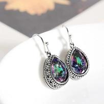 Huitan Waterdrop Multi-colored Cubic Zircon Dangle Earrings Vintage Accessories Women for Party Unique Gift Elegant Lady Jewelry gray
