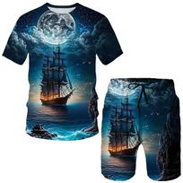 Summer Pirate ship 3D Print T-Shirts Shorts Sets Men's Tracksuits Oversized Short Sleeve T Shirt Pants Set Man Suits Clothing 2025 S