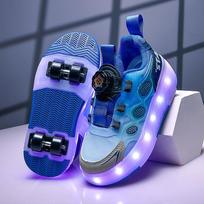 28-36 Children's Plus Size Four-wheel Disassembly Into Flat Sports Shoes LED Mesh Illuminated Sports Shoes Children's Shoes 28 mėlyna