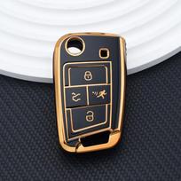 4 mygtukų TPU automobilio rakto dėklas pakabukas Volkswagen VW Golf 7 ALLTRACK MK7 Tiguan SEAT Ateca Leon FR 2 Ibiza Skoda Octavia Gold Line Black