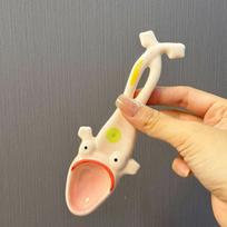 Frog Spoon, Ceramic Long Handle, Ugly and Cute Toad Shaped Spoon, Dessert Spoon, Funny and Cute Spoon rožinė