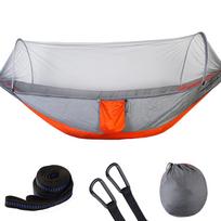 Double Portable Camping Travel Hammock Hanging Bed with Mosquito Net (Gray Orange)