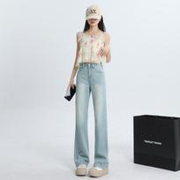 Women's Summer High Waist Hanging Slightly Flaming Wide-leg Pants for Women's Summer Wide-leg Jeans for Women's Summer Denim XS gray