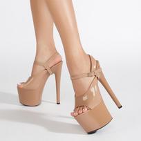 Seksualios platformos basutės moteriai, su kulkšnies sagtimi, 17CM stiletto aukštakulniai, modeliai, šokio ant stulpo, podiumo, vakarėlio, moteriški batai 35 beige