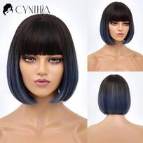 Trumpas Bob perukas Sintetiniai perukai moterims Juoda Ombre Raudona Blondinė Rožinė Lolita Cosplay Party Natūralūs plaukai karščiui atsparūs Perruque Bob TB2020050-1 beige