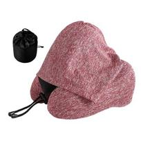 Travel Neck Pillow with Hood Memory Foam U-shaped Pillow with Adjustable raudona
