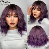 Trumpas Bob Ombre rožinis sintetinis perukas moteriai su kirpčiukais Water Body Wave sintetiniai plaukai Cosplay Lolita karščiui atsparūs natūralūs plaukai TB2020056-14 blue