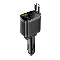 NAUJAS 5-IN-1 100W Įtraukiamas automobilinis įkroviklis Mobiliojo telefono USB PD C tipo laidas IPhone greito įkrovimo laidas Automobilinio lizdo adapteris juoda