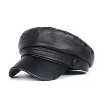 Retro PU Leather Octagonal Beret: Korean Style All-Season Fashion Cap for Men Adjustable