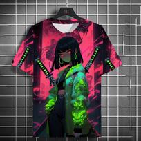 Japanese Style Samurai Katana Girl T-Shirts 3D Print Personality Anime T shirt Men/Women Short Sleeve Top Fashion Men's Clothing S black
