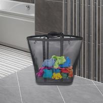 Mesh Beach Bag Camping Handbag Laundry Basket Portable Handle Bathroom Toiletry Foldable small gray