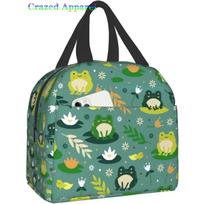 Lovely Little Frog with Winged Heart Print Lunch Box, Kawaii Small Insulation Lunch Bag, Reusable Food Bag Lunch Containers Bags 22x20x13CM smėlis