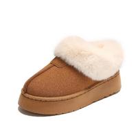 2024 Women's Snow Boots Fur Fur Slippers Female Wearing New Baotou Platform Half Drag Thick Sole Cotton Shoes Women Ankle Boots 36 ruda