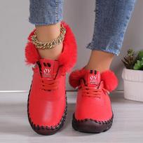 2024 Winter New Large Size Platform Snow Botas Fashions Warm Cotton Shoes Hand-stitched Casual Flat Zapatos Para Mujeres Tênis 35 raudona
