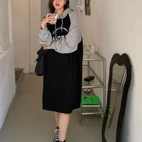 New Winter Loose Lazy Style Hooded Sweatshirt Dress for Women Plus Velvet Thickened Over-knee Long Skirt Fat MM Slim Skirt One size juoda